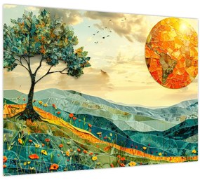 Tablou pe sticlă - Ilustrație peisaj (70x50 cm)