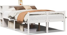 vidaXL Pat cu bibliotecă fără saltea, alb, 135x190 cm, lemn masiv pin