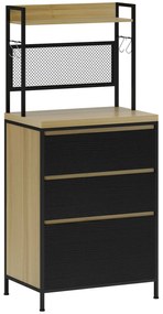 HOMCOM Dulap de bucătărie stil industrial cu 3 sertare, blat, raft și 4 cârlige, 60x40x132cm | Aosom Romania