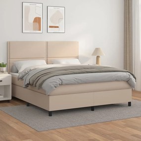 3142796 vidaXL Pat box spring cu saltea, cappuccino, 160x200cm piele ecologică