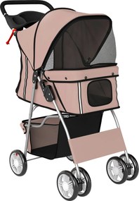 PawHut Cărucior pliabil pentru câini, cărucior cu dungi reflectorizante, coș de depozitare, pernă pentru câini mici până la 10 kg 77x44x102cm Cafea | Aosom Romania