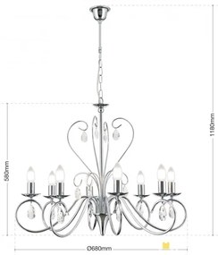 Candelabru 8 brate stil clasic cu cristale K9 Alessia crom