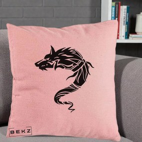 Perna Decorativa Lup Tribal Alb-Negru, 40x40 cm, Roz, Husa Detasabila, Perna Inclusa, BEKZ®