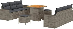 vidaXL Set de canapele pentru grădină cu pernă cu depozitare 9 pcs Gri