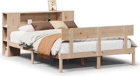 vidaXL Pat cu bibliotecă fără saltea, 140x190 cm, lemn masiv de pin