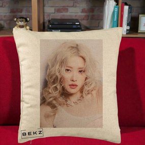 Perna Personalizata K-pop BLACKPINK Rose, 40x40 cm, Bej, Husa Detasabila, Perna Inclusa, BEKZ®