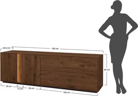 Comodă TV lemn masiv Aurora Iluminată Stejar Fumuriu, 185 × 43.5 × 60 cm
