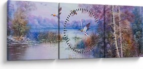 Tablou - Sosirea toamnei, pictură în ulei (cu ceas) (90x30 cm)