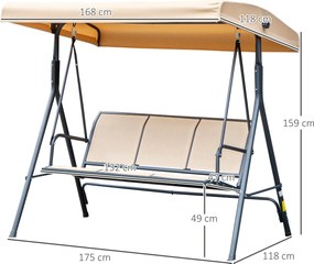 Outsunny Leagăn de grădină cu 3 locuri, copertină, șezut respirabil și cadru din oțel, bej | Aosom Romania