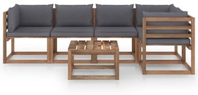 Set mobilier gradina cu perne, 6 piese, lemn pin tratat Antracit, 2x mijloc + 3x colt + masa, 1