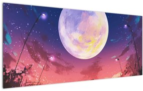 Tablou - Femeie și câine pe lună plină (120x50 cm)