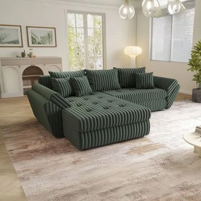 Colțar extensibil dumonde cu ladă de depozitare si sezut confortabil din spuma high-density, Loana Ambience Green 270x185 cm