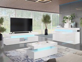 Set mobilier living Lesteralo I (alb + alb lucios) (cu iluminat LED). 1105961