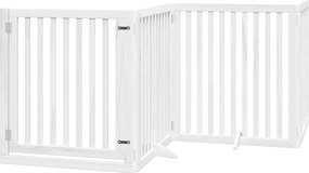 vidaXL Poartă câini pliabilă cu ușă, 4 panouri, alb, 320 cm, lemn plop