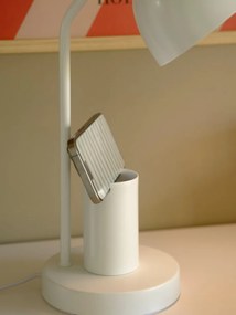 Lampa de birou camera copii cu suport telefon si pixuri, Devone alb