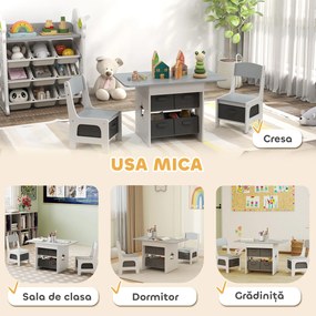 AIYAPLAY Set masă și scaune pentru copii cu 6 sertare detașabile, gri deschis | Aosom Romania