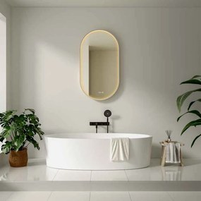 Oglinda cu iluminare si dezaburire Fluminia Canaria cu afisare ora 50x90 cm finisaj alb mat