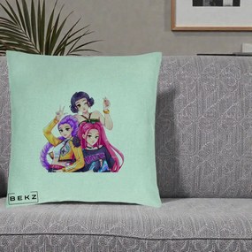 Perna Personalizata K-pop HUNTRX Trio Animat Fete Foto, 40x40 cm, Verde Menta, Husa Detasabila, Perna Inclusa, BEKZ®
