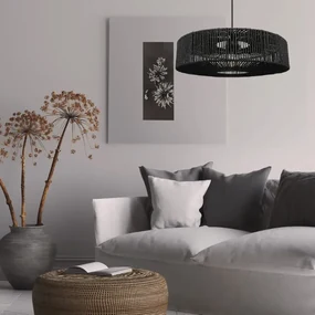 Lampă suspendată din iută și metal 60W Negru