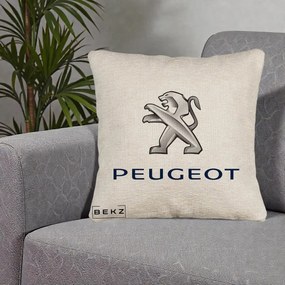 Perna Personalizata cu emblema Peugeot, 40x40 cm, Bej Canapea, Husa Detasabila, Perna Inclusa, BEKZ®
