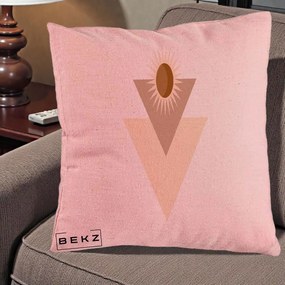 Perna Decorativa Boho Sun cu Triunghiuri Bej si Oval Solar, 40x40 cm, Roz, Husa Detasabila, Perna Inclusa, BEKZ®