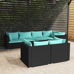 3102473 vidaXL Set mobilier de grădină cu perne, 7 piese, negru, poliratan