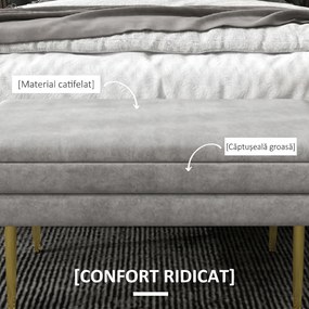 HOMCOM Bancă Otomană Tapițată, Picioare Aurii, Design Modern pentru Living și Dormitor, Gri | Aosom Romania