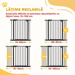 PawHut Poartă Extensibilă pentru Câini fără Șuruburi, Poartă de Siguranță Reglabilă cu 2 Extensii, 68x72 cm, Negru | Aosom Romania
