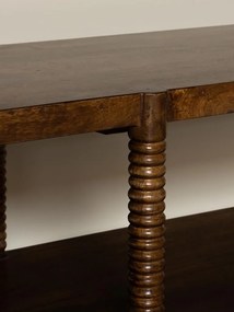 Consolă din lemn de mango, cu 3 rafturi și picioare sculptate în spirală, maro antichizat, finisaj lucios, 160×45×90 cm, „Kenoa"