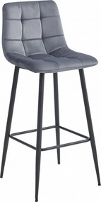 Scaun de bar cu picioare negre ARCETO VELVET, gri inchis
