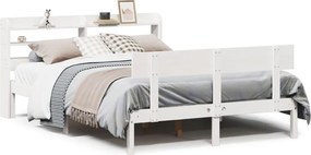 vidaXL Cadru de pat fără saltea, alb, 135x190 cm, lemn masiv de pin