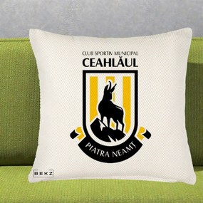 Perna Personalizata CSM Ceahlaul Piatra Neamt Fotbal, 40x40 cm, Crem Reliefat, Husa Detasabila, Perna Inclusa, BEKZ®
