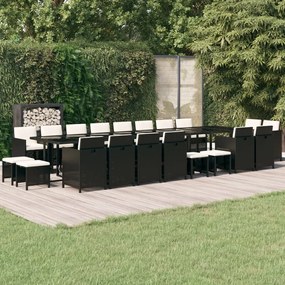 3095669 vidaXL Set mobilier de grădină cu perne, 21 piese, negru, poliratan
