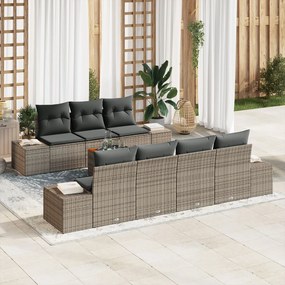 vidaXL Set de canapea de grădină 8 piese cu perne gri din ratan poli din acacia