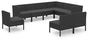 3094449 vidaXL Set mobilier de grădină cu perne, 9 piese, negru, poliratan