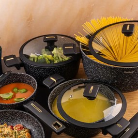 Set oale marmorate cu tigaie clatite si capace 12 piese Klausberg KB-7966, negre