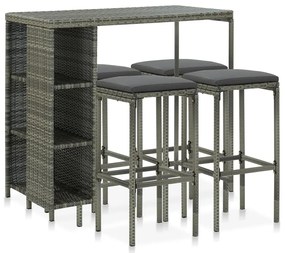 vidaXL Set mobilier bar de grădină cu perne, 5 piese, gri, poliratan