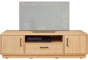 Comoda TV TISANE cu dulapuri si sertar 160x50cm, stejar biscuit