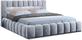 Pat matrimonial gri deschis tapițat cu spațiu de depozitare cu somieră 160x200 cm Lamica – ELTAP