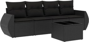 vidaXL Set mobilier de grădină cu perne, 5 piese, negru, poliratan