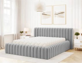 Pat matrimonial gri deschis tapițat cu spațiu de depozitare cu somieră 180x200 cm Carilla – ELTAP