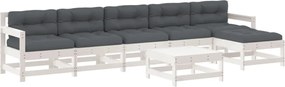 vidaXL Set mobilier de grădină cu perne, 7 piese, alb, lemn masiv