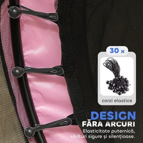 HOMCOM Trambolină Elastică pentru Copii 3-10 Ani cu Plasă de Siguranță și Țevi Capitonate, Ø140x190 cm, Roz | Aosom Romania