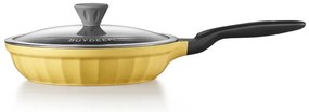 Tigaie BUYDEEM CP151, 25 cm, Capac din sticla, Aluminiu turnat, Fara PFOA, Acoperire antiaderenta, Galben