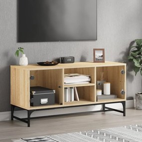 vidaXL Comodă TV cu uși din sticlă, stejar sonoma, 102x37x50 cm