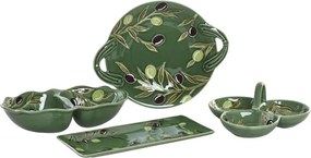 Bol servire aperitive cu 3 compartimente din ceramică, 23,5×23,5×9 cm, „Olivo"
