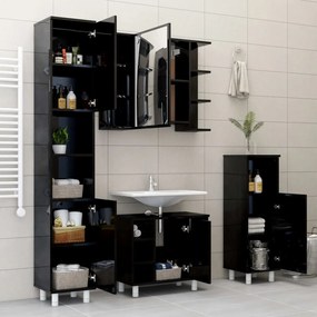 Dulap de baie, negru extralucios, 30 x 30 x 95 cm, PAL negru foarte lucios, 1
