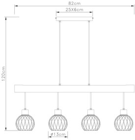 Lustră pe cablu PAULO 4xE27/15W/230V Globo 15534-4H