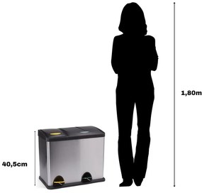 Coș de gunoi argintiu mat pentru reciclare/cu pedală 18+8 l din oțel Tri Selectif – MSV