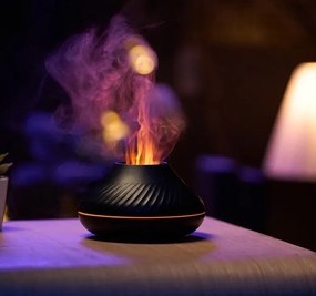 Umidificator cu difuzor de aroma cu flacara falsa 3D lumina de noapte cu 7 culori, difuzor de uleiuri esentiale si ceata rece cu ultrasunete, negru, 130 ml